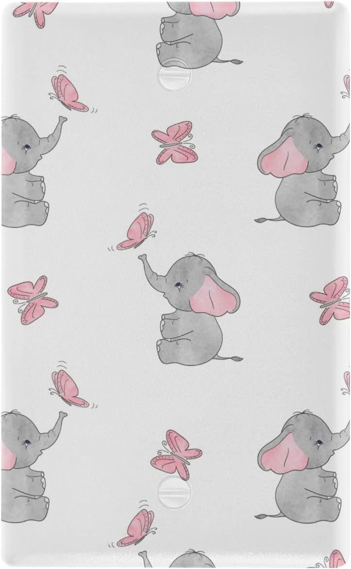 YYZZH Cute Elephant Baby Play With Butterfly Animal Print On White Unused Outlet Cover Switch Plate 2.9" X 4.6" Light Outlet Wall Plate Decoration Wallplate Cover - Image 1